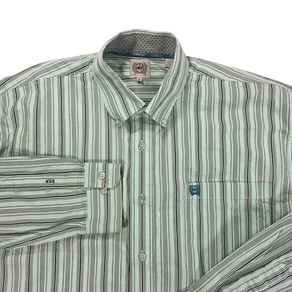 Cinch Other - Cinch Button Shirt Mens M Mint Green Striped Western Cowboy Rodeo Long Sleeve